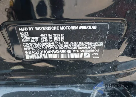 2022 BMW 530 I from USA, damaged, VIN WBA53BH0XNWX68986